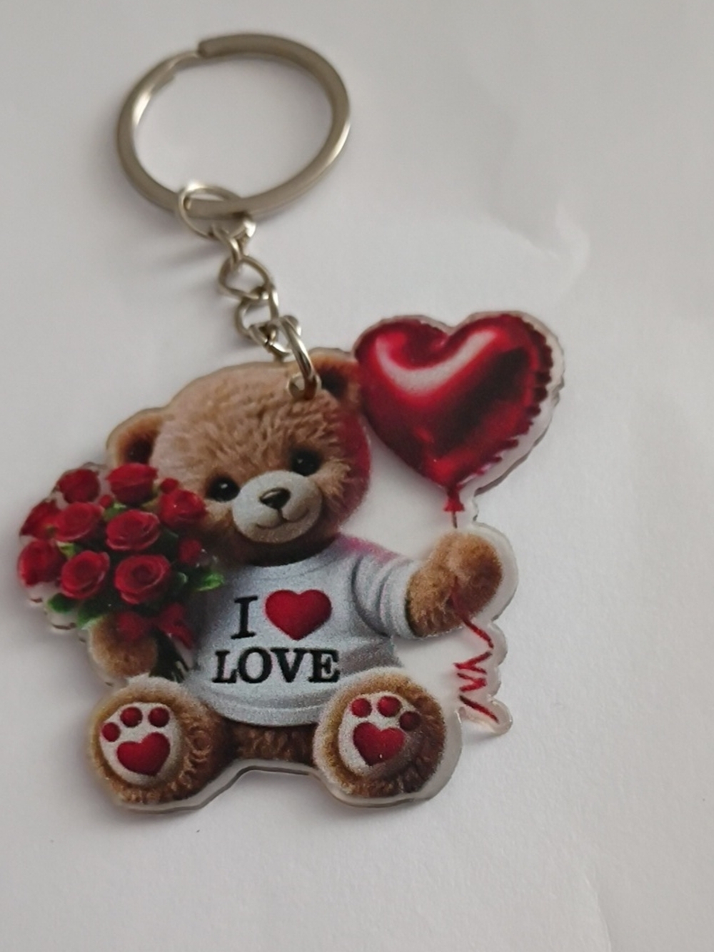 Plush Bear Heart Keychain in Red - Cute Love Accessory